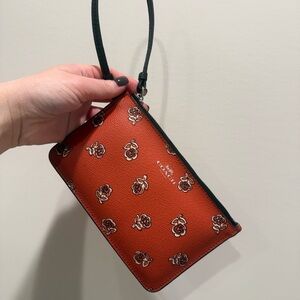 Coach Floral Patterned Red Orange Wristlet